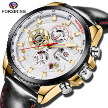 Forsining-Reloj de pulsera automático para hombre, cronógrafo mecánico de cuero genuino, con 3 esferas y fecha, a la moda 2024 - compra barato