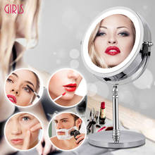 Espelho de maquiagem intensificador 10x, com luz led, cosmético, formato redondo, de mesa, dupla face, retroiluminado 2024 - compre barato