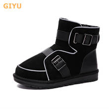 2021 Winter Female Reflective Strip Snow Boots Wool Frosted Cowhide Ankle Boots Women's Luminous Cotton Shoes Genuine Leather 2024 - buy cheap