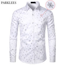 White Mens Christmas Shirt Snowflake Print Chemise Homme Camisa Social Masculina Long Sleeve Button Down Mens Dress Shirts Tops 2024 - buy cheap