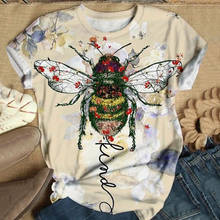 Camiseta Harajuku para mujer, Tops de manga corta en 3D con estampado de abeja de dibujos animados, cuello redondo, talla grande 2024 - compra barato