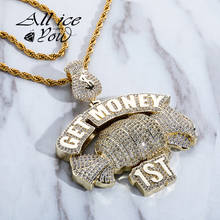 Alliceonyou colar de pingente de hip hop, com letras "ganhe dinheiro", de zircônio cúbico, joia estilosa para presente 2024 - compre barato