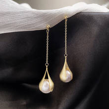 Korea Fashion Simulated Pearl Dangle Tessal Earrings Gold Color Metal Long Earrings brincos para as mulheres bijoux femme 2021 2024 - buy cheap