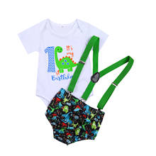 Citgeett Summer Newborn Baby Boys Two-piece Clothes Set White Short Sleeve Dinosaur Printing Romper + Black Suspender Shorts Set 2024 - buy cheap