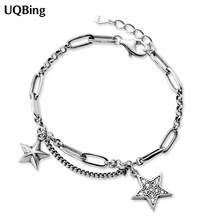 Pulseiras de prata tailandesa vintage, corrente com dupla camada, luxuosa, pingente de estrela de cristal, para mulheres, atacado 2024 - compre barato