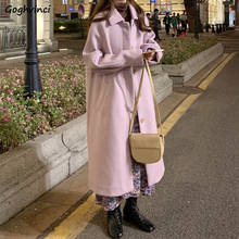 Casaco feminino lã de inverno, casaco longo waiscom cintura larga preto roxo liso estilo coreano chique 2024 - compre barato