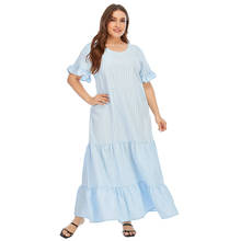 Vestido de verão feminino com gola o, plus size, manga flare, roupões casuais, listrados, azul, grande, vestido de festa casual para mulheres, tz2076 2024 - compre barato