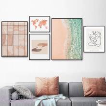 Sea Beach World Map Canvas Painting Abstract Figures Line Drawing Body Hand Posters and Prints Wall Art Nordic Pictures for Room 2024 - buy cheap