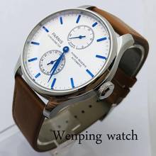 New Parnis 43mm silver case white dial leather strap Seagull ST2542 power reserve mens top leisure automatic mechanical watch 2024 - buy cheap