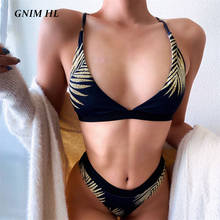 GNIM Sexy Triangle Bikini Swimwear Women 2020 Summer Print High Waist Swimsuit Push Up Tree leaf Swim Bathing Suit Two Pieces 2024 - buy cheap