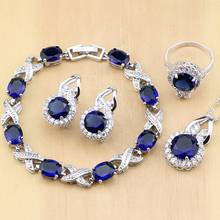 925 Silver Jewelry Blue Cubic Zirconia Jewelry White Zircon Women Earring Pendant Necklace Rings Bracelet Party Jewelry Sets 2024 - buy cheap
