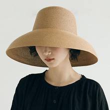 Sombrero de paja de ala ancha para mujer, sombrero de paja plegable Anti ultravioleta, Color sólido, para verano 2024 - compra barato