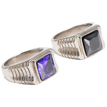 Anel masculino quadrado de aço inoxidável 316l, anel de cor prateada com pedra preta 2024 - compre barato