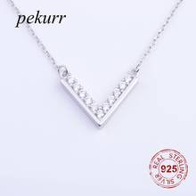 Pekurr 925 prata esterlina zircon grande v carta colares para mulher acessórios longo prata pingentes colar moda jóias 2024 - compre barato