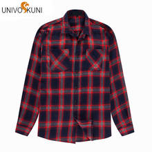 UNIVOS KUNI 2019 New Autumn Brand 100% Cotton Men Shirts Slim Fit Men Long Sleeve Shirt Men Plaid Casual Men Shirt Social J485 2024 - buy cheap