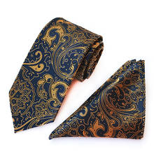 2022 Men Jacquard Paisley Striped Plaid Dot Necktie Polyester Wedding Party Pocket Square Hanky Set Handkerchief Narrow Neck Tie 2024 - buy cheap