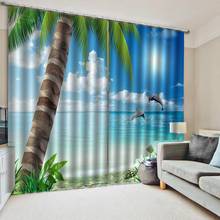 Cortina black-out de luxo para sala de estar, quarto, tamanho personalizado, cortina azul de praia, belo cenário 2024 - compre barato