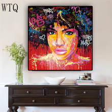 Abstrato graffit africano-americano mulher retrato pintura a óleo sobre tela cartaz escandinavo parede pop arte imagem para sala de estar 2024 - compre barato