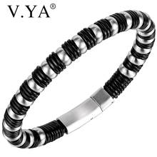 Мужской кожаный браслет V.YA, черный магнитный плетеный браслет из нержавеющей стали в стиле панк-рок 2024 - купить недорого