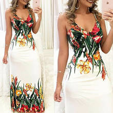 Summer women Boho Floral Printed Dresses Sleeveless Party Evening Long Maxi Dress  Bandage V-neck Bodycon Dresses 2024 - buy cheap