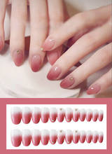 24 шт. розовый градиентный наконечник для ногтей искусственное алмазное украшение поддельные ногти сладкий цвет ношение наращивание ногтей накладные ногти маникюр 2024 - купить недорого