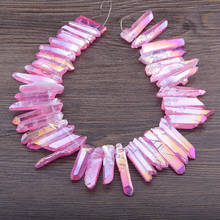 Pingentes roxo rosa ab titânio natural, contas de quartzo vara pontos pingente áspero topo de cristal bruto colar artesanal 2024 - compre barato