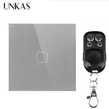 UNKAS 1 Gang 1 Way Crystal Glass Panel Wall Light EU Touch Gray Wireless AC 250V Remote Control Switch 2024 - buy cheap
