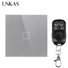 Unkas 1 gang 1 way painel de vidro cristal luz parede toque da ue cinza sem fio ac 250v interruptor controle remoto