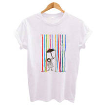 Простая футболка с длинным вырезом, Милая женская футболка с красочным принтом кота, белые футболки, летняя футболка с коротким рукавом и круглым вырезом 2024 - купить недорого