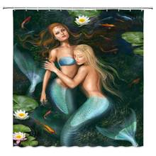 Mermaid Shower Curtain Fantasy Fairy Tale Sexy Woman Fish Scale Lotus Pond Koi Japanese Bathroom Decoration 2024 - buy cheap