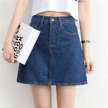 Mini saia de denim feminina, saia azul de cintura alta da moda de verão, preto coreano, plus size de algodão, mini jeans com embalagem hip 2024 - compre barato