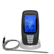 Беспроводной термометр для барбекю, кухонный набор из нержавеющей стали с цифровым дисплеем, таймером и подсветкой, 100 м 2024 - купить недорого