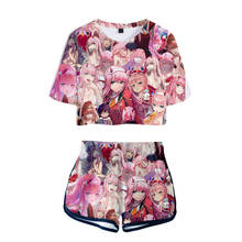 Chándal con estampado 3D de Darling In The Franxx para mujer, conjunto de dos piezas, Top y pantalones cortos, trajes de Cosplay ZERO Two 02, Anime japonés 2024 - compra barato