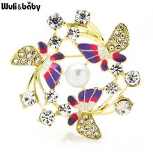 Wuli & baby-broches de mariposa para mujer, broche con diamantes de imitación, esmalte, mariposas, flor redonda, fiesta, oficina, alfileres, regalos 2024 - compra barato