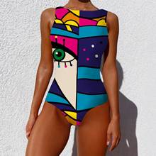 Maiô push up estampado abstrato feminino, roupa de banho vintage para mulheres, monokini sem costas, moda praia, 2021 2024 - compre barato