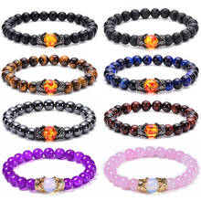 2019 CZ Crown Bracelet Black Matte Agates Bracelet for Men Women Natural Tiger Eye Stone Beads Bracelets Charm Creative Jewelry 2024 - buy cheap