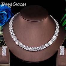 Threegrace cristal brilhante, conjunto de joias colar brincos grandes de zircônia cúbica branca para mulheres festa de casamento acessórios tz569 2024 - compre barato