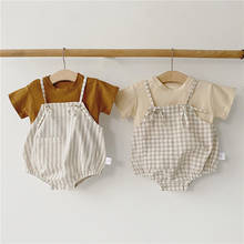 Macacão infantil para bebês, cores sólidas, xadrez, roupas para meninas, gêmeos, 0-3 anos de idade 2024 - compre barato
