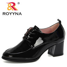 ROYYNA-zapatos de charol con cordones para mujer, calzado de tacón cuadrado y punta redonda, tacón alto, estilo británico, 2020 2024 - compra barato
