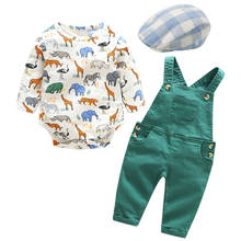 Cotton Newborn Baby Boys Romper Clothes Set Cartoon Infant Animal Bodysuit + Green Bib Pant Outfit Children Cute Dress Rompers 2024 - buy cheap