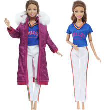 Conjunto de 2 prendas para Barbie, abrigo de algodón, vestido, camisa, pantalones, falda, ropa informal cálida para diario, accesorios de juguete 2024 - compra barato