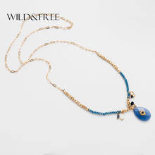 Wild&Free Handmade Blue Stone Long Pendant Necklace Bohemian Crystal Gold Beaded Necklace For Women Wedding Jewelry Gift 2024 - buy cheap
