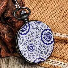 Reloj de bolsillo de cuarzo con patrón de porcelana azul y blanca, colgante negro antiguo, joyería Unisex, reloj de bolsillo, cadena Fob Retro 2024 - compra barato