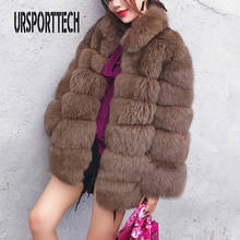 URSPORTTECH Faux Brown Fox Fur Coat Women Teddy Coat Jacket Streetwear Autumn Winter Warm Fake Fox Fur Coats Outerwear Female 2024 - buy cheap