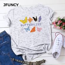 JFUNCY Plus Size Women Tops Cotton T-shirt Summer Short Sleeve Oversize Tshirt Butterfly Print Casual Loose Female Tee Shirts 2024 - buy cheap