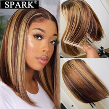 Spark-peruca remy, cabelo humano, com renda de fechamento, cor marrom p4/27, curto, cabelo liso, brasileiro, remy 2024 - compre barato