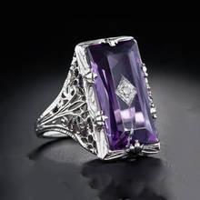 Кольцо с фиолетовым камнем для женщин, квадратное свадебное кольцо, классическое мужское ювелирное изделие серебряного цвета, кольцо для помолвки перстень для женщин, оптовая продажа 2024 - купить недорого