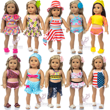 Ropa de muñeca para niña de 18 pulgadas, conjunto de baño de bikini de 43 cm, ropa de natación para muñeca bebé, Vestido de playa 2024 - compra barato
