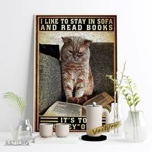 Humor Animal leer libros impresiones Vintage póster divertido lindo gatito retrato pegatinas de pared gato encantador sofá habitación dormitorio decoración del hogar 2024 - compra barato