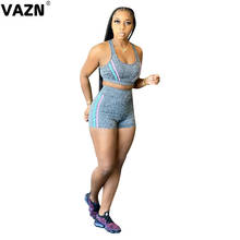 Camiseta feminina vazn, conjunto de treino com duas peças leve, calça curta e sensual de verão 2024 - compre barato